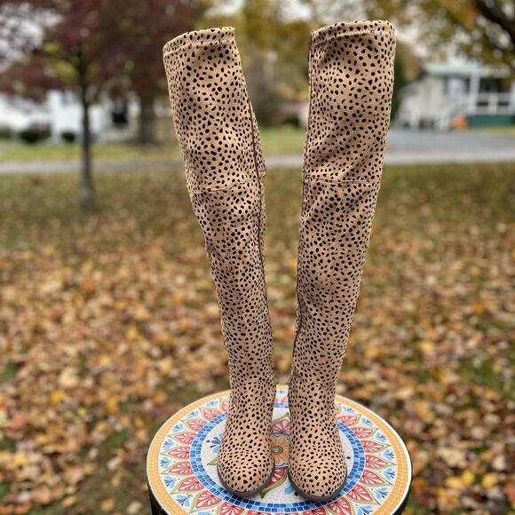 Pierre Dumas Takeoff 2 Womens Sz 7 Over-the-Knee Leopard Cheetah Heeled Boots - Picture 3 of 12